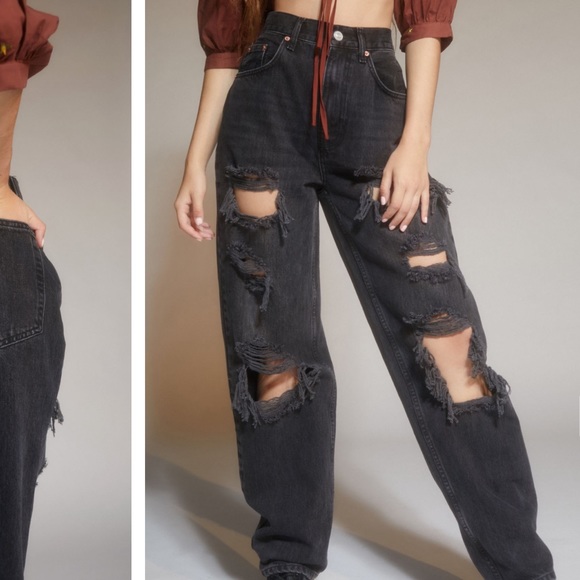 Urban Outfitters Denim - urban outfitters high rise black baggy jeans